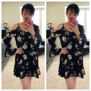 Cold shoulder flutter sleeve dress